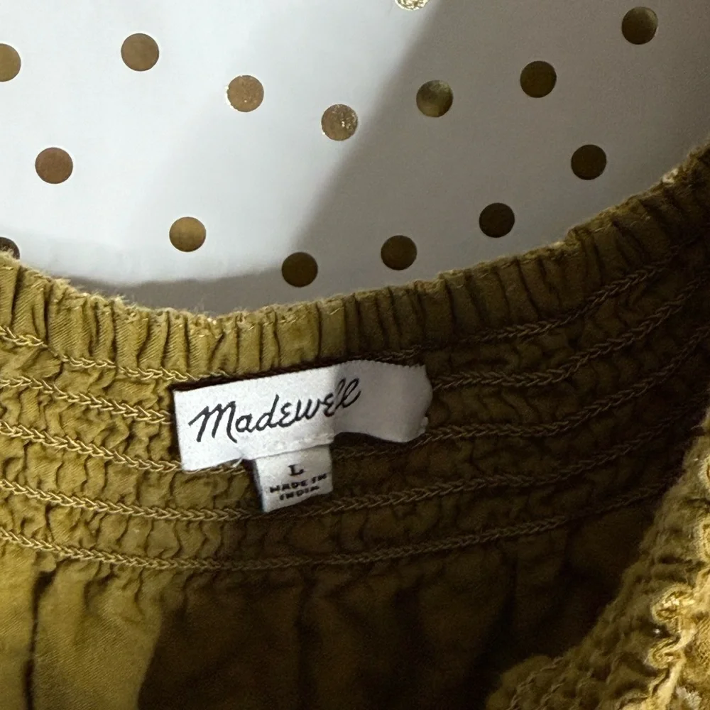 Madewell Ruffle Sleeve Tiered Midi Dress Daisy Stitch Olive